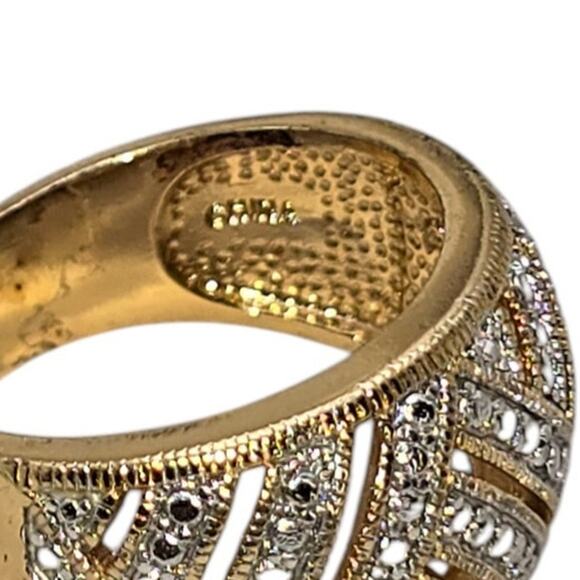 PAJ BB China Signed Gold‑Plated Criss‑Cross Rhinestone Statement Ring, Size 7 - Picture 5 of 7